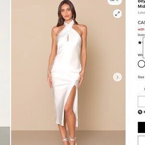 White Satin Halter Midi Dress